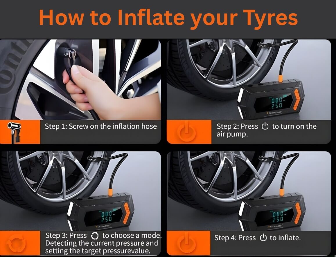 How to inflate tires with CarJumpStart Max